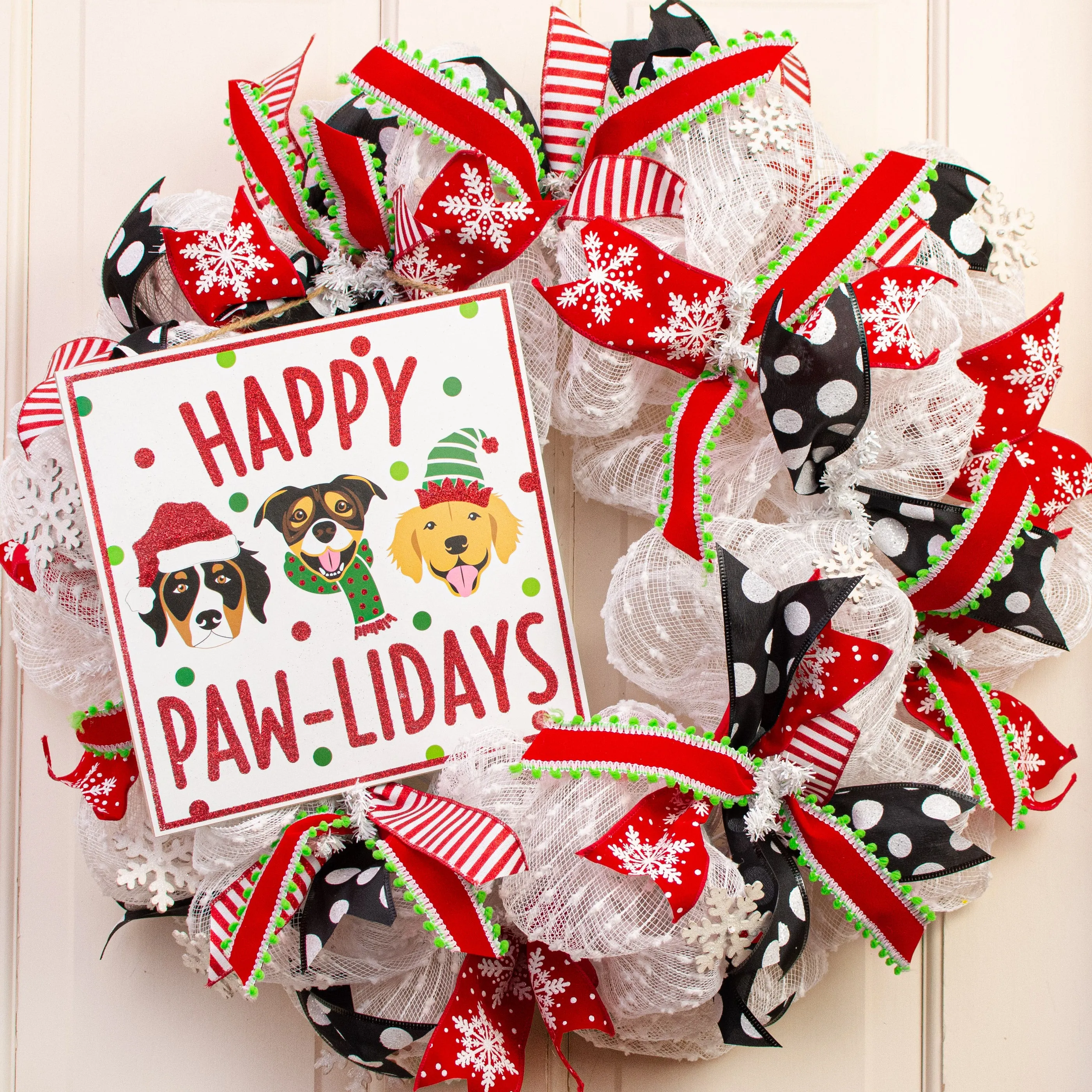 10" Square Wooden Sign: Glitter Happy Paw-Lidays