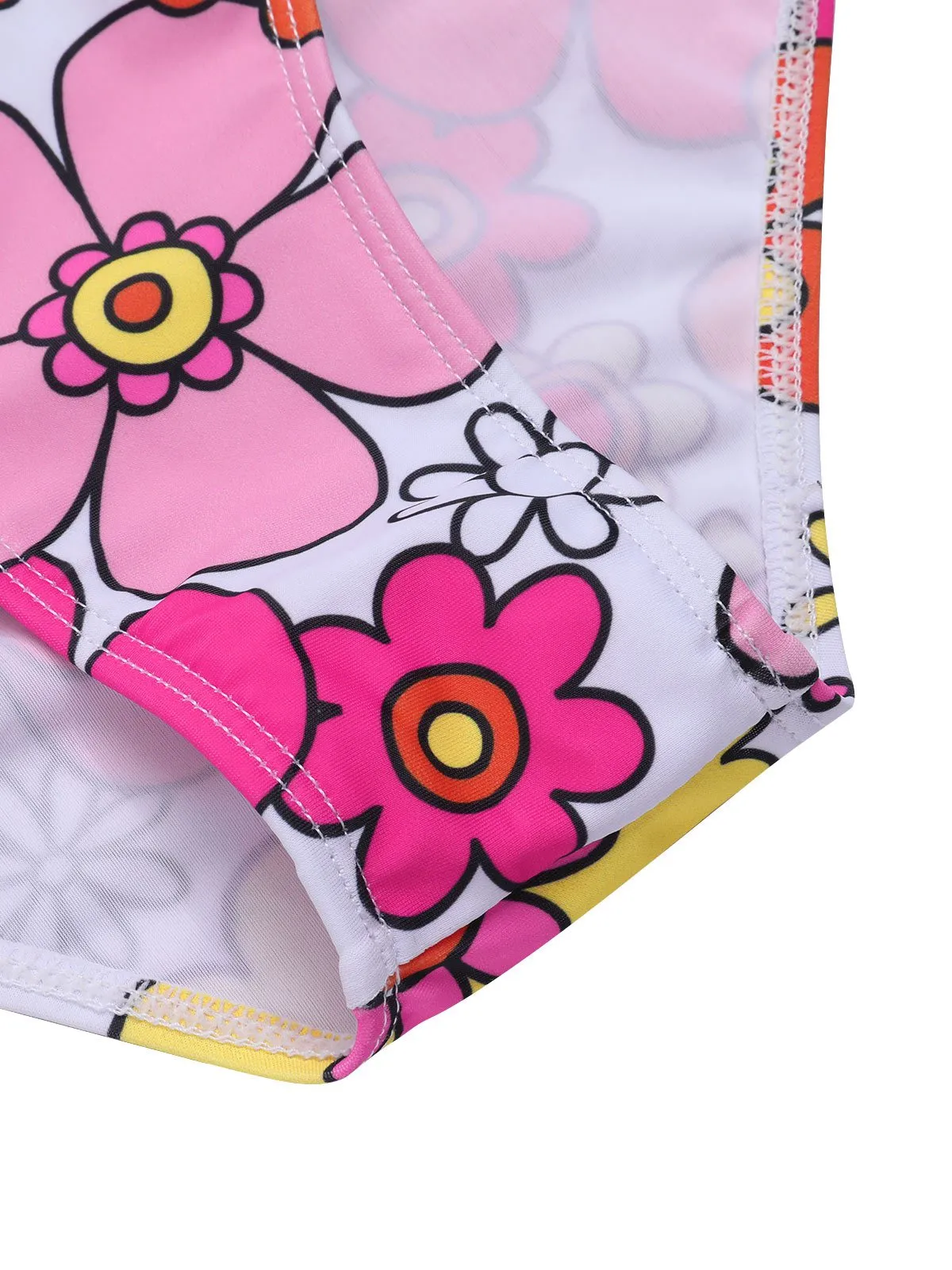 1960s Flowers Back-Cross Strap Belt Swimsuit