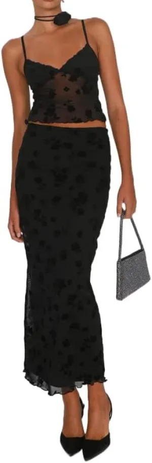 2 Piece Maxi Skirt Set for Women Slim Fit Sleeveless Tank Tops High Split Long Skirts Outfits