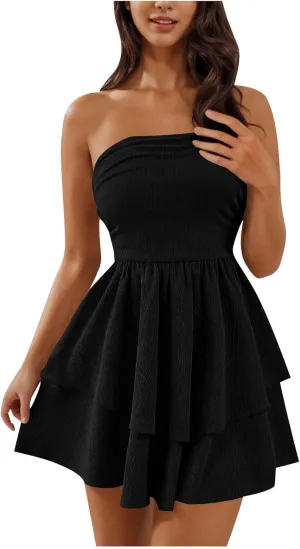 2025 Women's Solid Color Strapless Bodycon Mini Dress - Trendy Sexy A-Line Bandage Cocktail Party Dresses