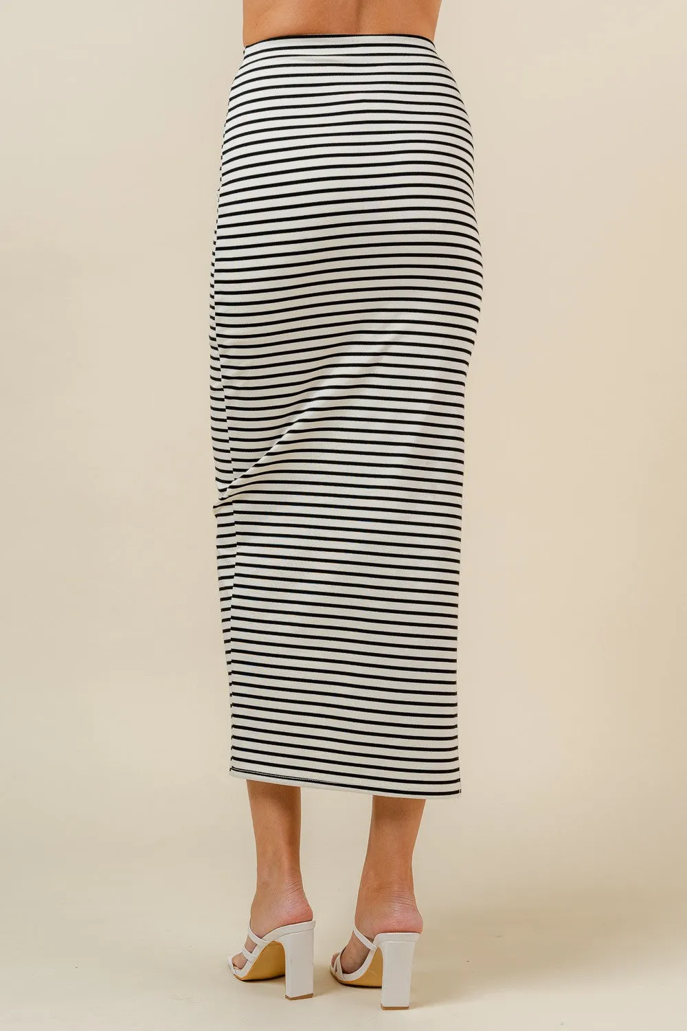 2pc set- stripe off the shoulder crop top & side slit maxi skirt