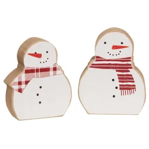 2/Set Snowmen w/Scarves Chunky Wooden Sitters