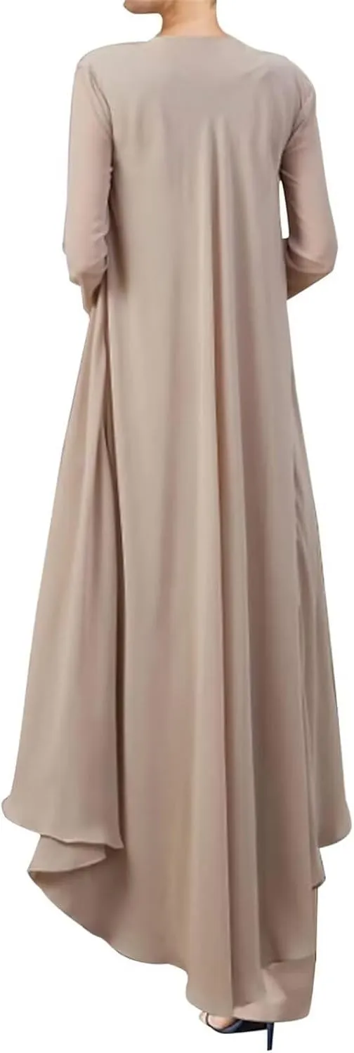 3 Pieces Mother of The Bride Dresses Pant Suits for Wedding Lace Chiffon Long Formal Gown Outfit Set with Jacket