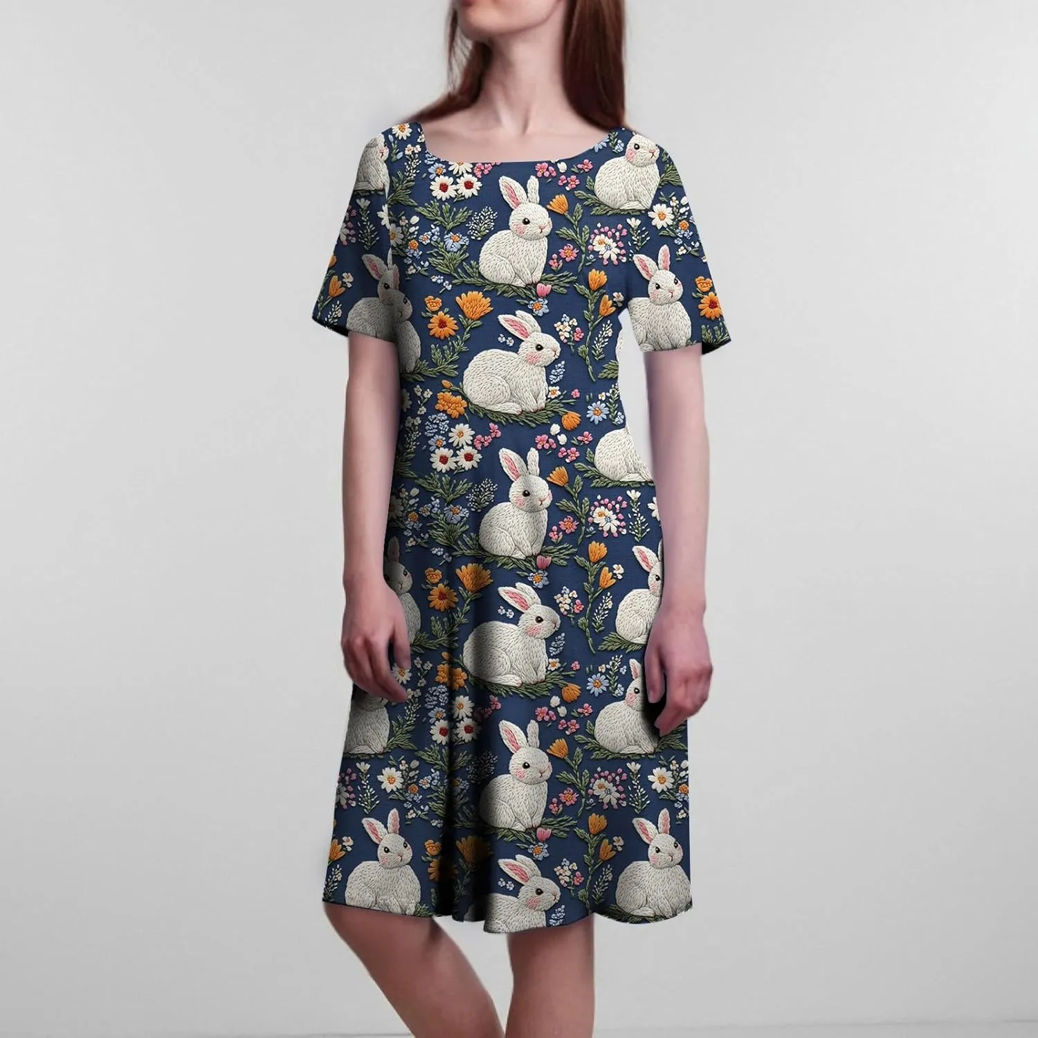 4th of July Dresses for Women midi red White and Blue Summer Dress Round Neck a line Short Sleeve Formal Dress Elegant