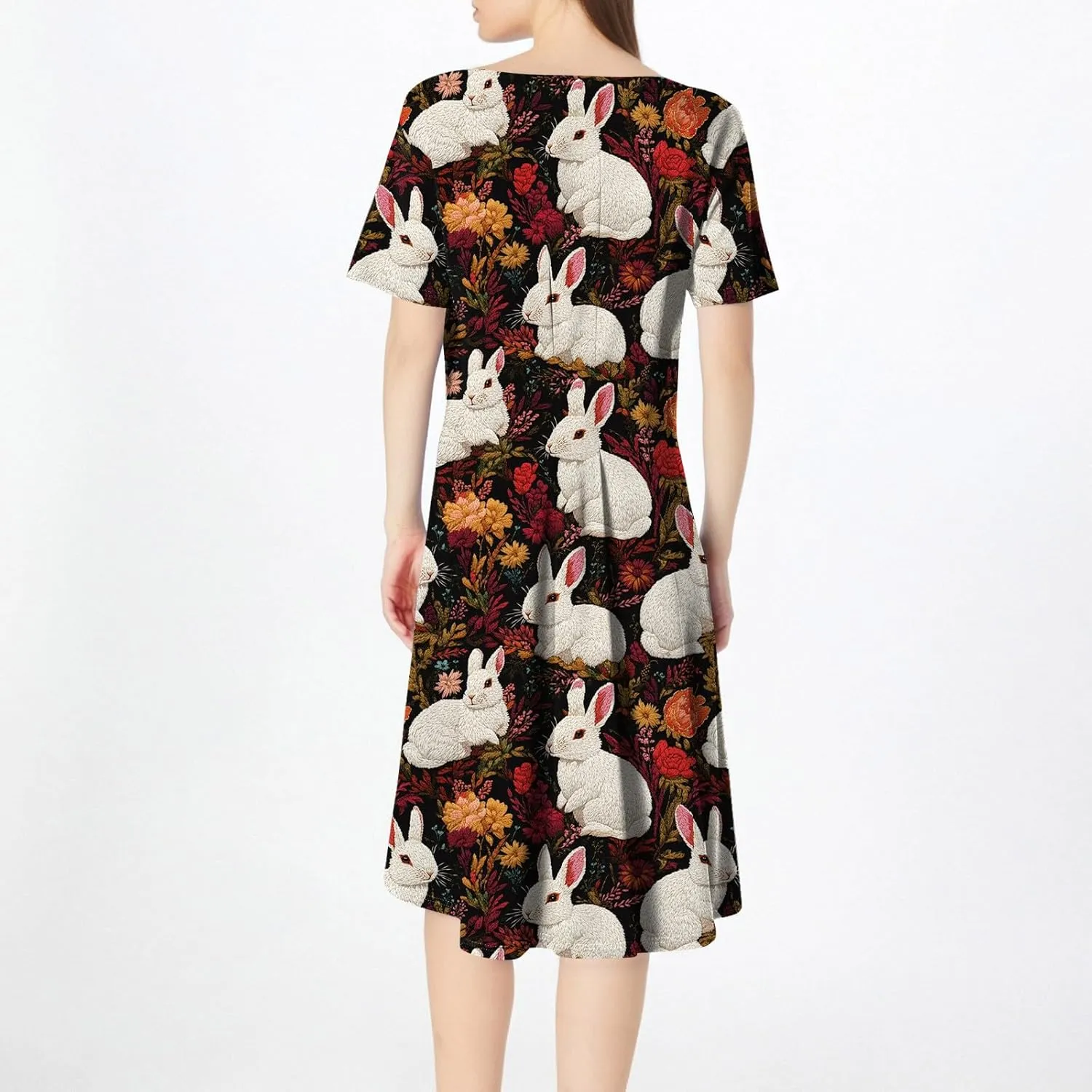 4th of July Dresses for Women midi red White and Blue Summer Dress Short Sleeve a line Round Neck Formal Dress Elegant