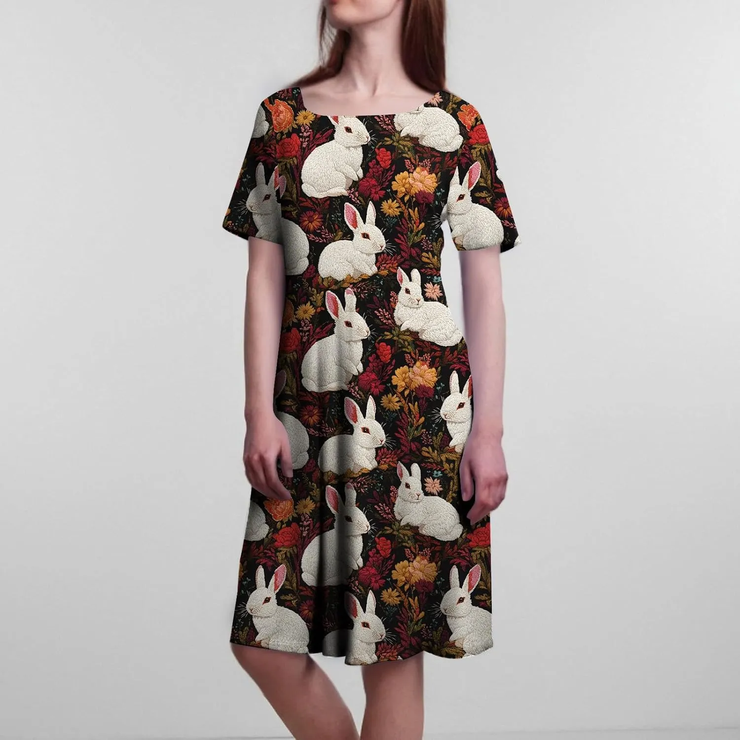 4th of July Dresses for Women midi red White and Blue Summer Dress Short Sleeve a line Round Neck Formal Dress Elegant