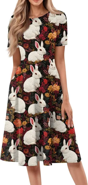 4th of July Dresses for Women midi red White and Blue Summer Dress Short Sleeve a line Round Neck Formal Dress Elegant
