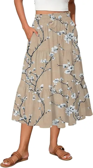 ADHOWBEW Boho Skirts for Women Summer High Waist Bohemian Trendy Flowy Cotton Casual Sexy Skirts