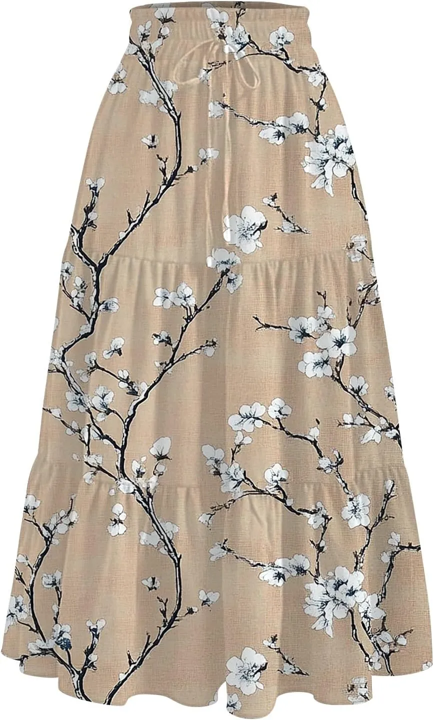 ADHOWBEW Boho Skirts for Women Summer High Waist Bohemian Trendy Flowy Cotton Casual Sexy Skirts