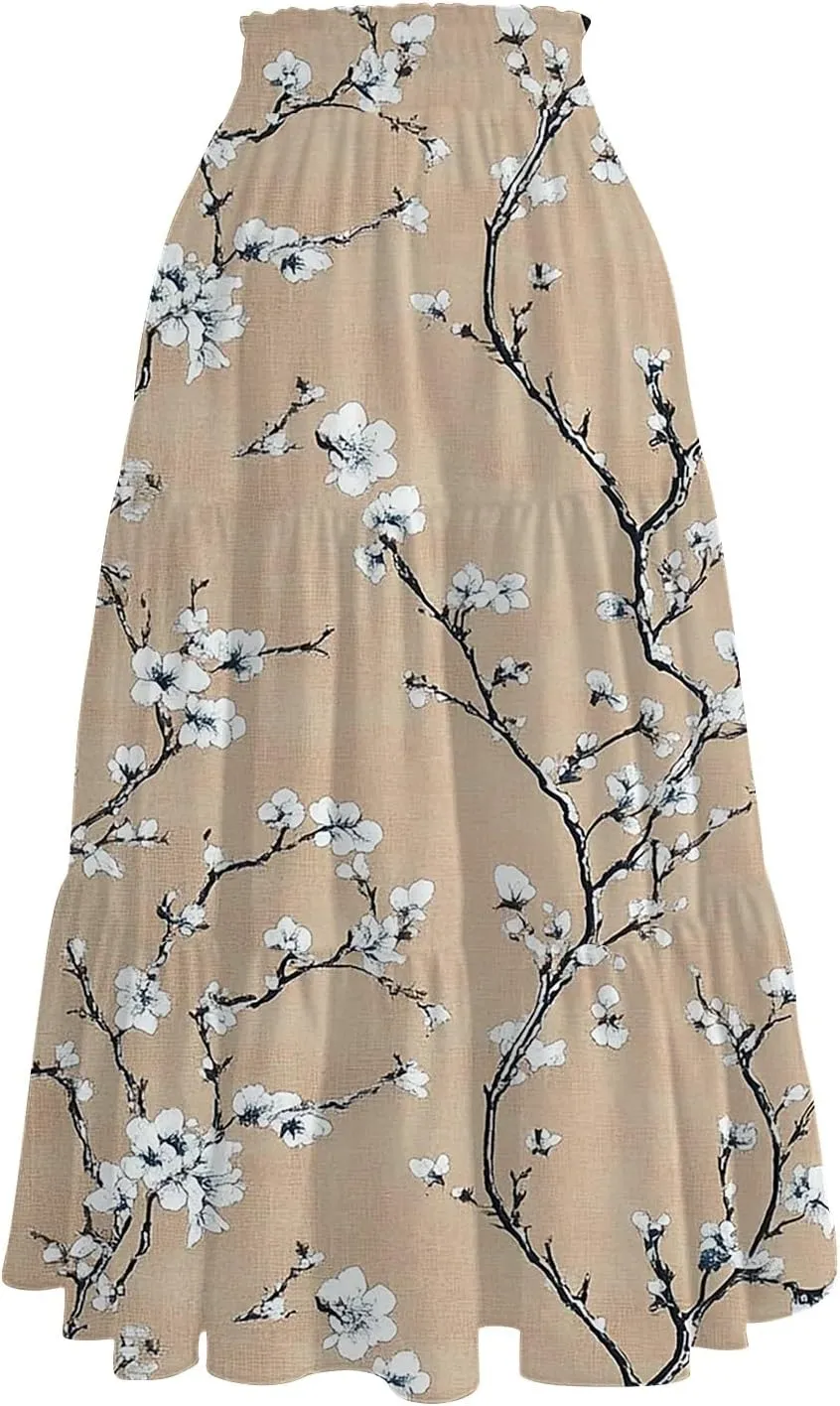 ADHOWBEW Boho Skirts for Women Summer High Waist Bohemian Trendy Flowy Cotton Casual Sexy Skirts