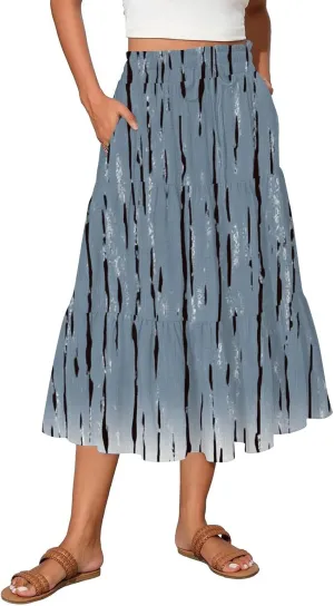 ADHOWBEW Boho Skirts for Women Summer High Waist Bohemian Trendy Flowy Cotton Casual Sexy Skirts
