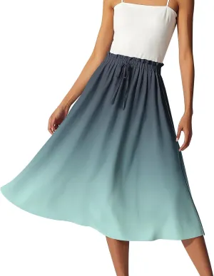 ADHOWBEW Long Skirts for Women Summer Smocked Flowy Sexy Floral Print Casual Cotton Bohemian High Waist Skirts