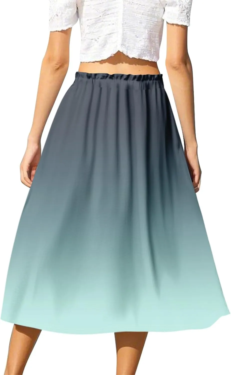 ADHOWBEW Long Skirts for Women Summer Smocked Flowy Sexy Floral Print Casual Cotton Bohemian High Waist Skirts
