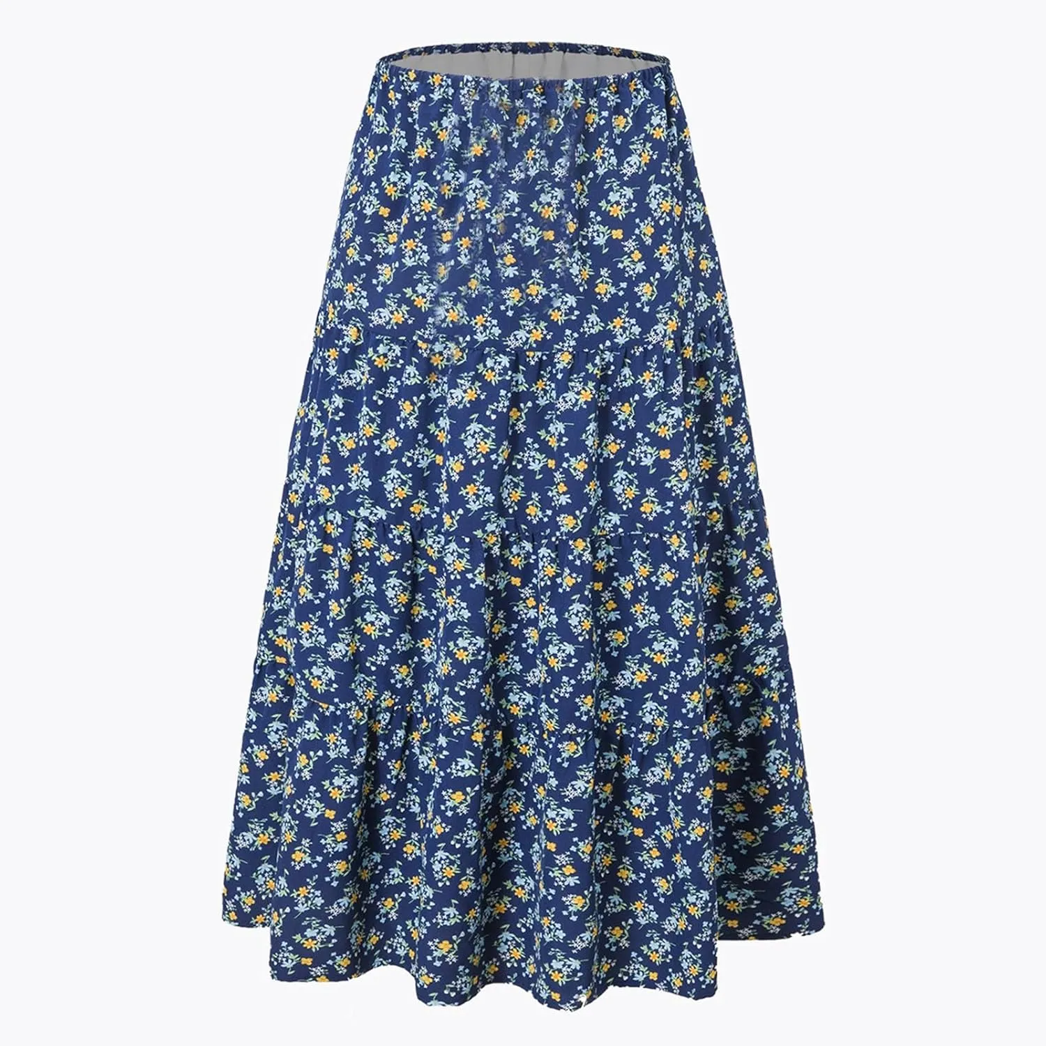 ADHOWBEW Midi Skirts for Women Summer Elastic Waist High Waist Casual Sexy Flowy Beach Bohemian Skirts