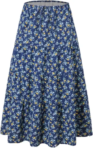 ADHOWBEW Midi Skirts for Women Summer Elastic Waist High Waist Casual Sexy Flowy Beach Bohemian Skirts