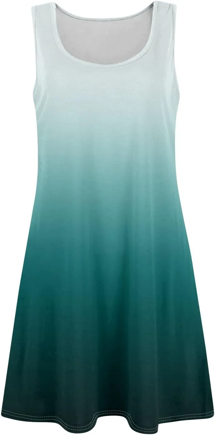 ADHOWBEW Summer Dresses for Women 2025 Vacation Casual Sleeveless Flowy Plus Size Sexy Round Neck Floral Dress