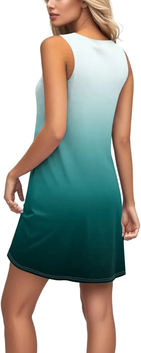ADHOWBEW Summer Dresses for Women 2025 Vacation Casual Sleeveless Flowy Plus Size Sexy Round Neck Floral Dress