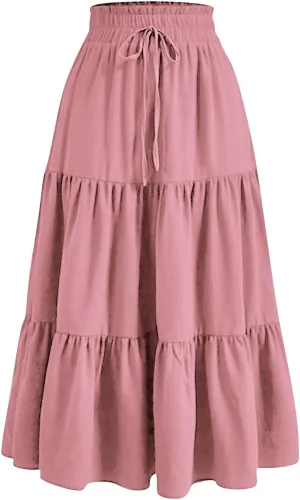 ADHOWBEW Summer Skirts for Women 2025 Pleated Casual Elastic Waist Smocked Boho Floral Trendy Vacation Sexy Flowy Skirt