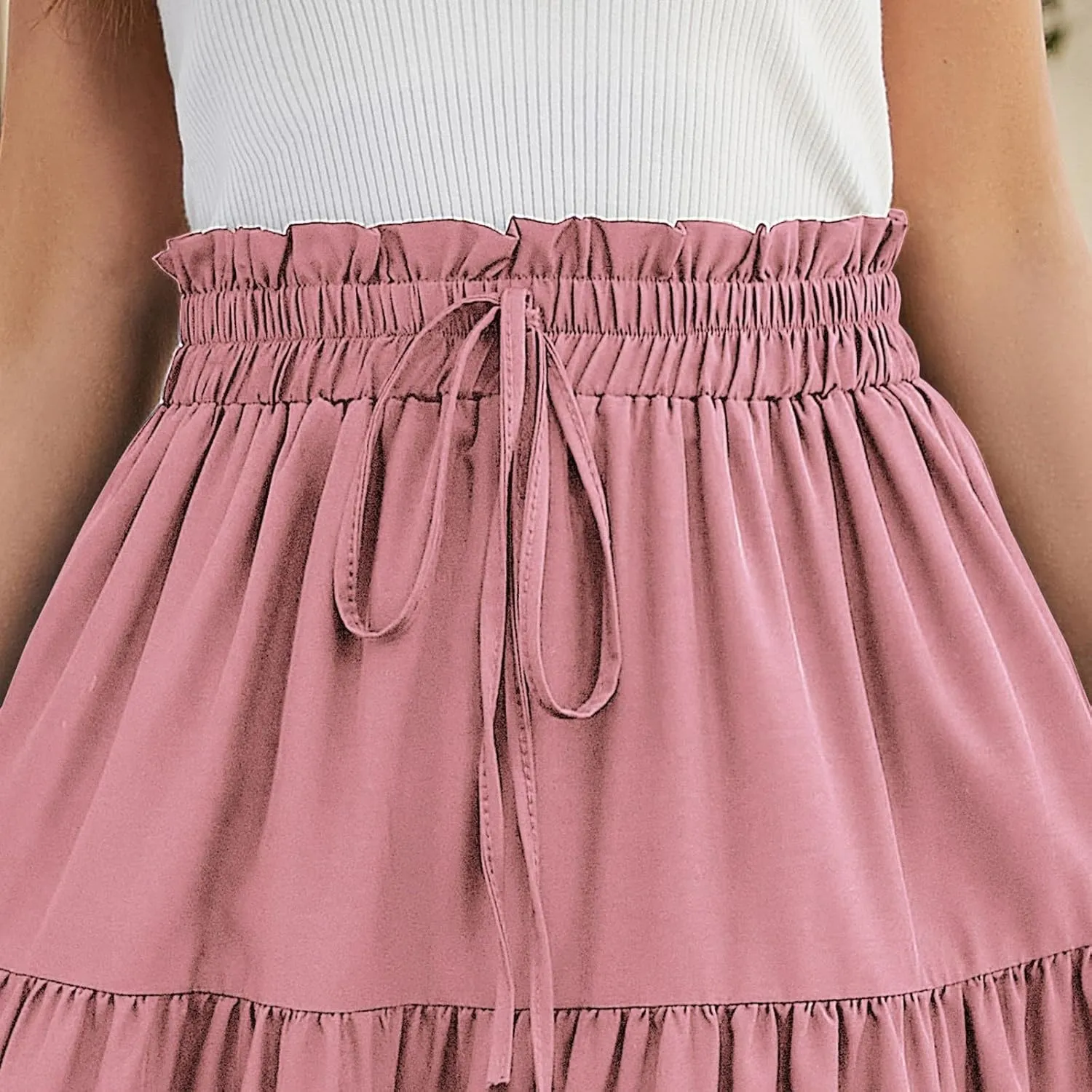 ADHOWBEW Summer Skirts for Women 2025 Pleated Casual Elastic Waist Smocked Boho Floral Trendy Vacation Sexy Flowy Skirt