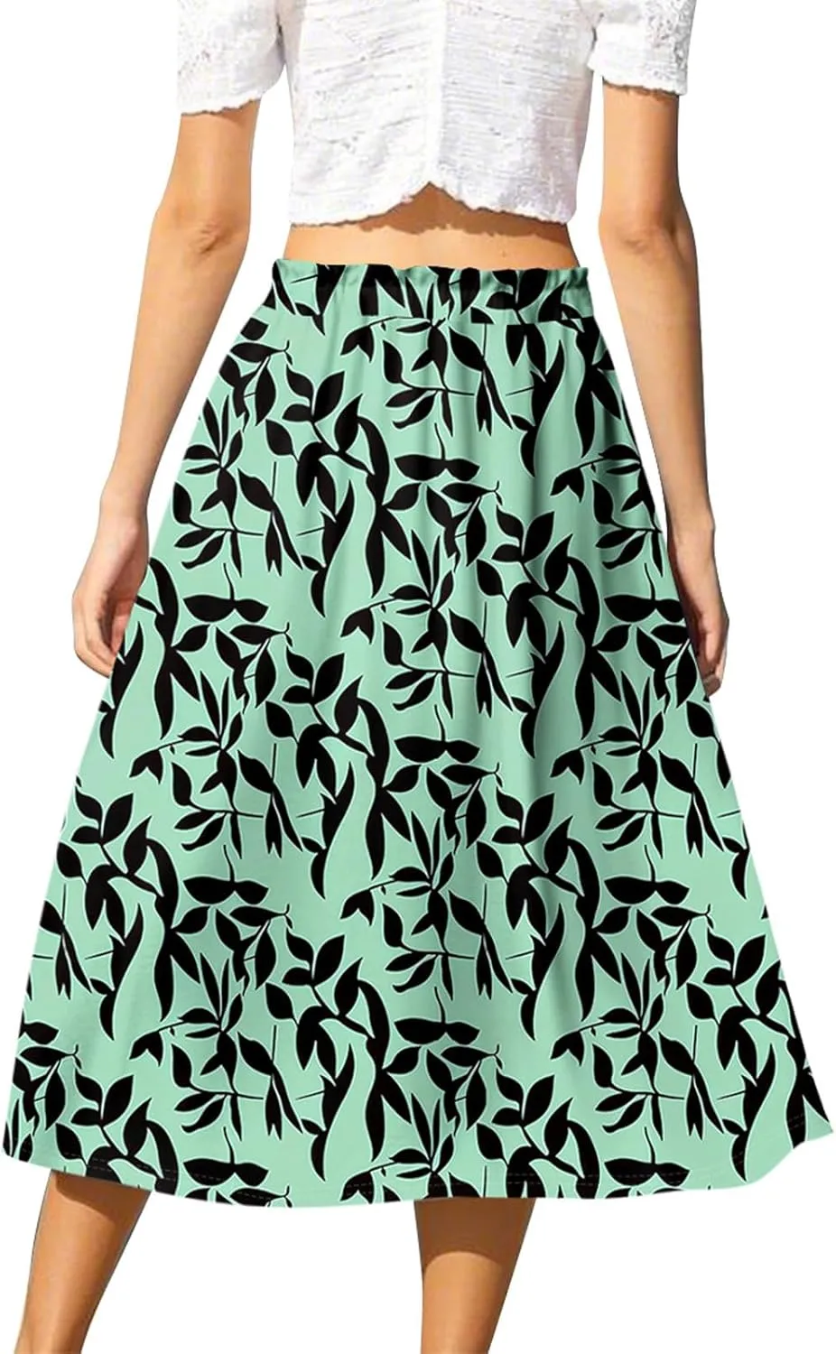 ADHOWBEW Womens Floral Maxi Skirt Summer Casual Smocked Sexy Elastic Waist Trendy Cotton Flowy Skirts