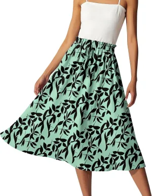 ADHOWBEW Womens Floral Maxi Skirt Summer Casual Smocked Sexy Elastic Waist Trendy Cotton Flowy Skirts