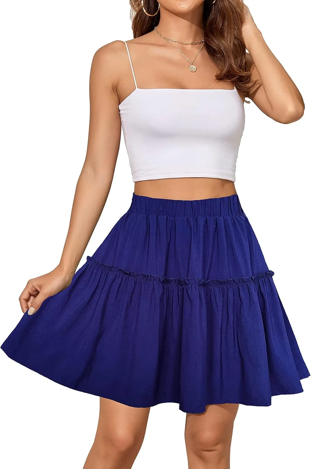 Afibi Women's Summer High Waist Floral Layered Ruffle Pleated Beach Mini Skirt