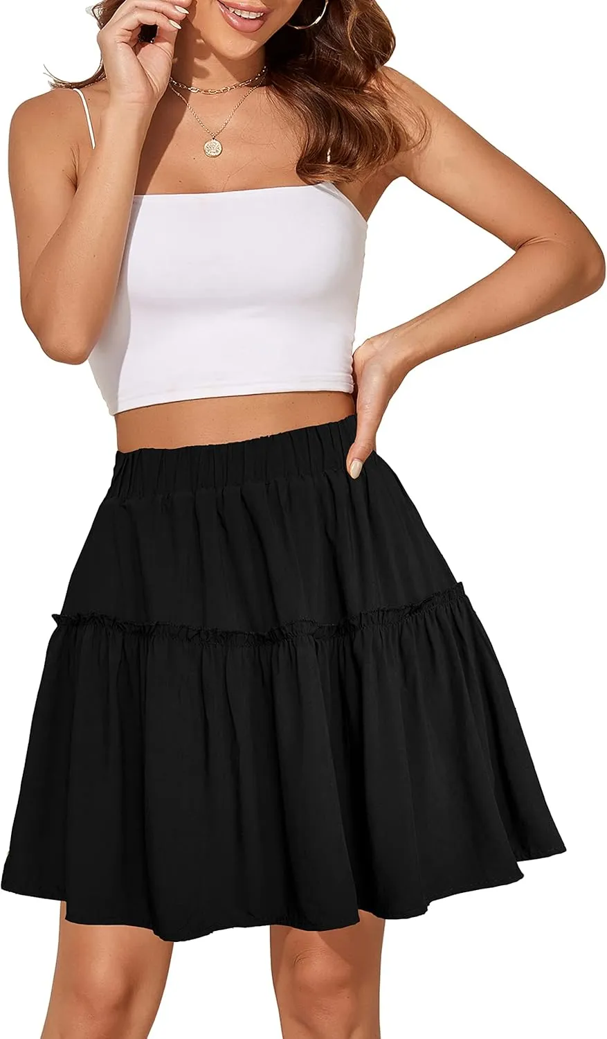 Afibi Women's Summer High Waist Floral Layered Ruffle Pleated Beach Mini Skirt