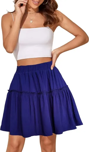 Afibi Women's Summer High Waist Floral Layered Ruffle Pleated Beach Mini Skirt