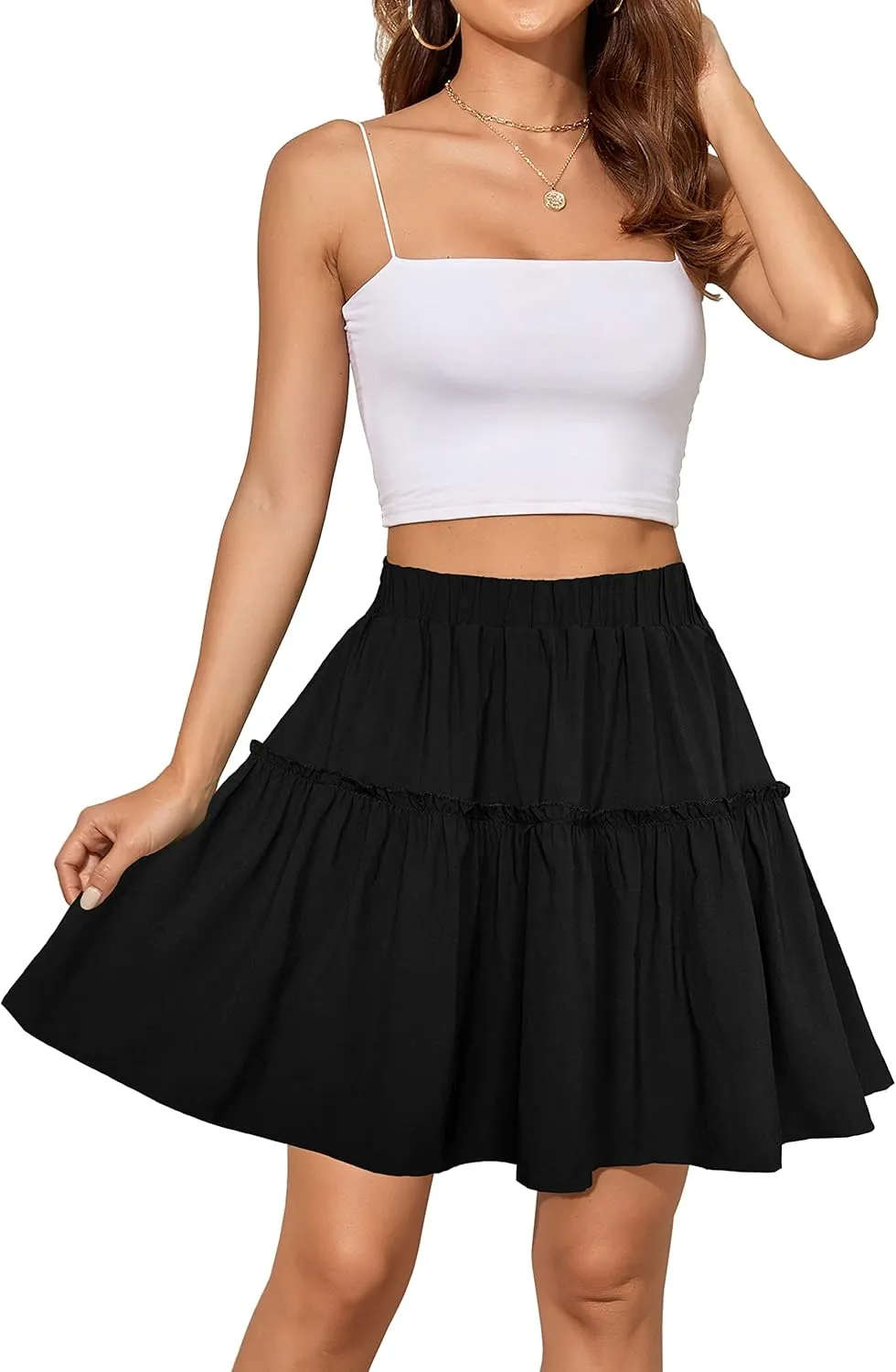 Afibi Women's Summer High Waist Floral Layered Ruffle Pleated Beach Mini Skirt