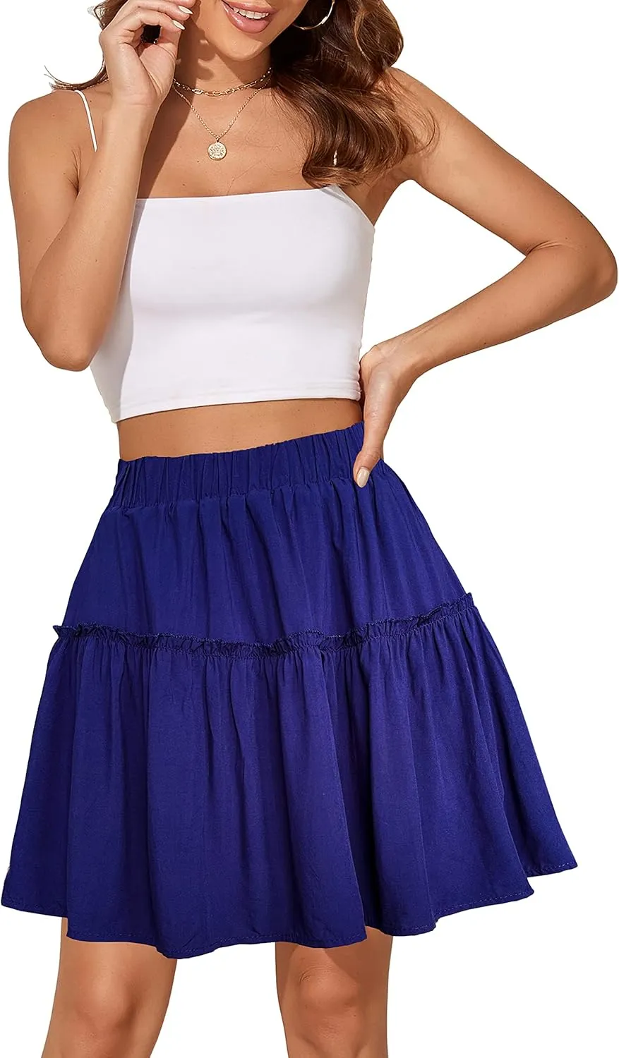 Afibi Women's Summer High Waist Floral Layered Ruffle Pleated Beach Mini Skirt