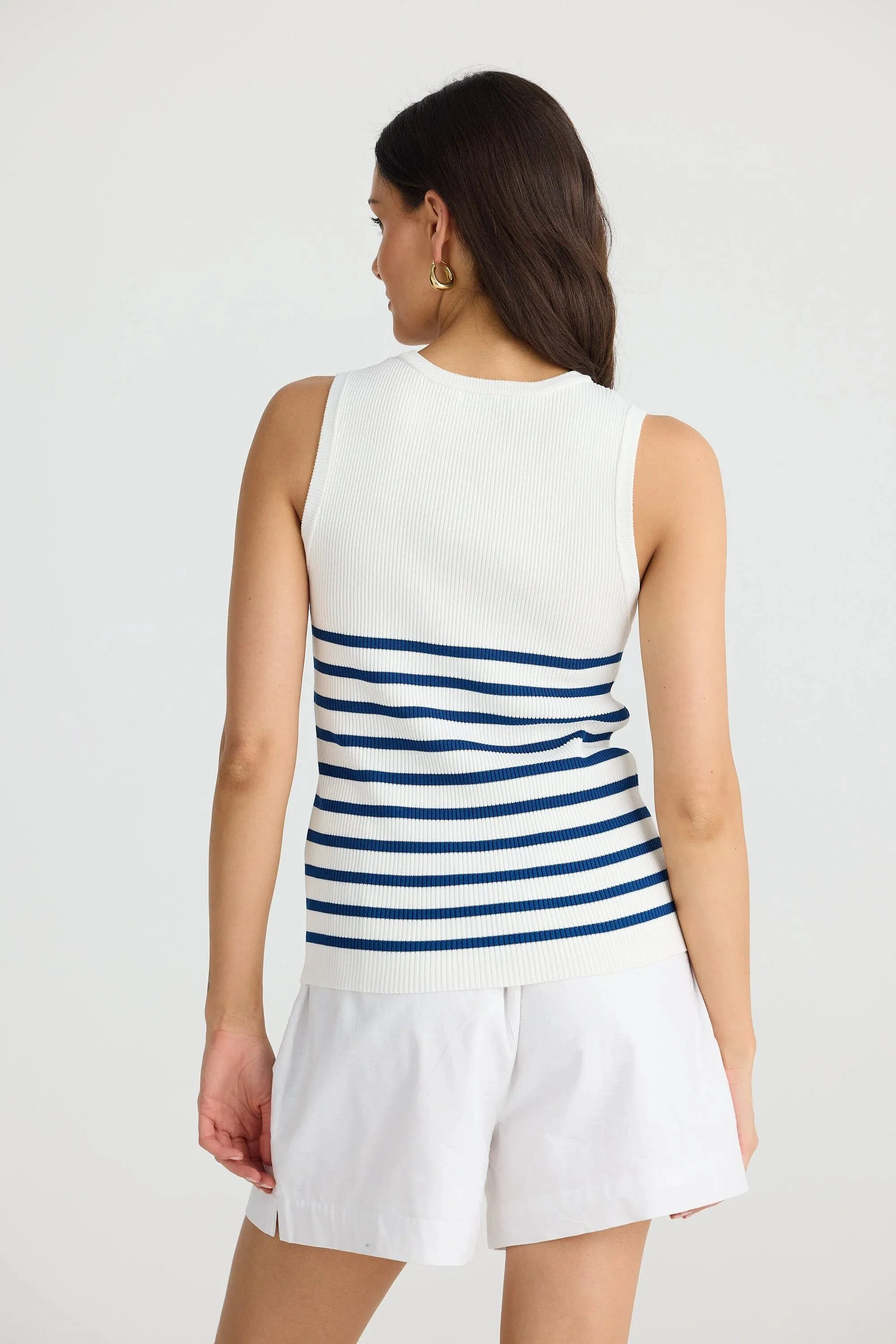 Amba Tank - White / Navy Stripe