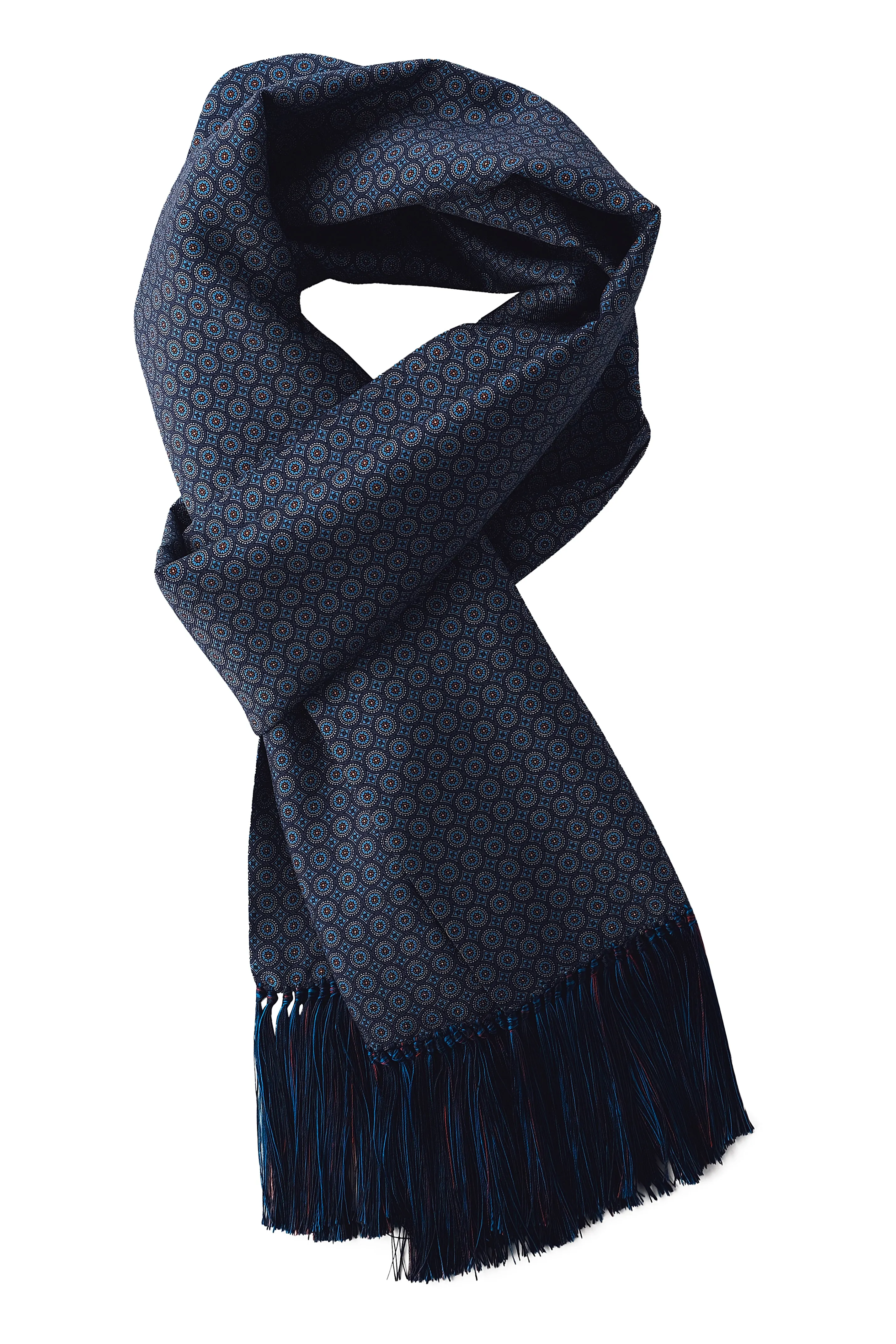 Ancient Madder Silk Scarf - Navy/Blue/Orange