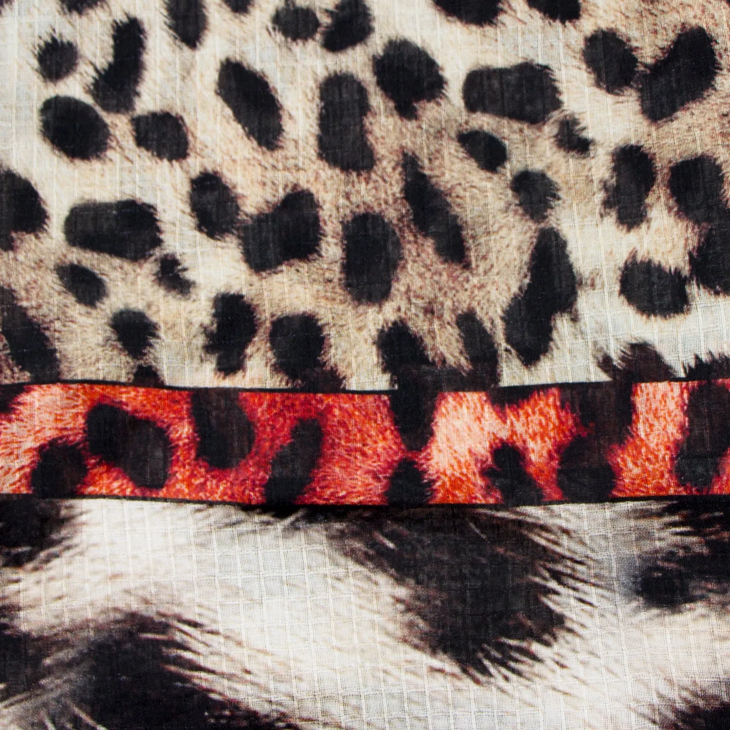 Animal print scarf with red accent border
