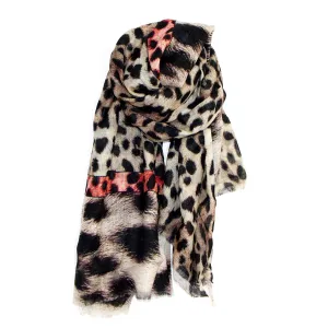 Animal print scarf with red accent border