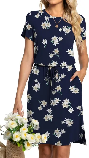 Anydoll Womens 2025 Casual Dresses Summer Short Sleeve Work T Shirt Dress with Pockets Hide Belly