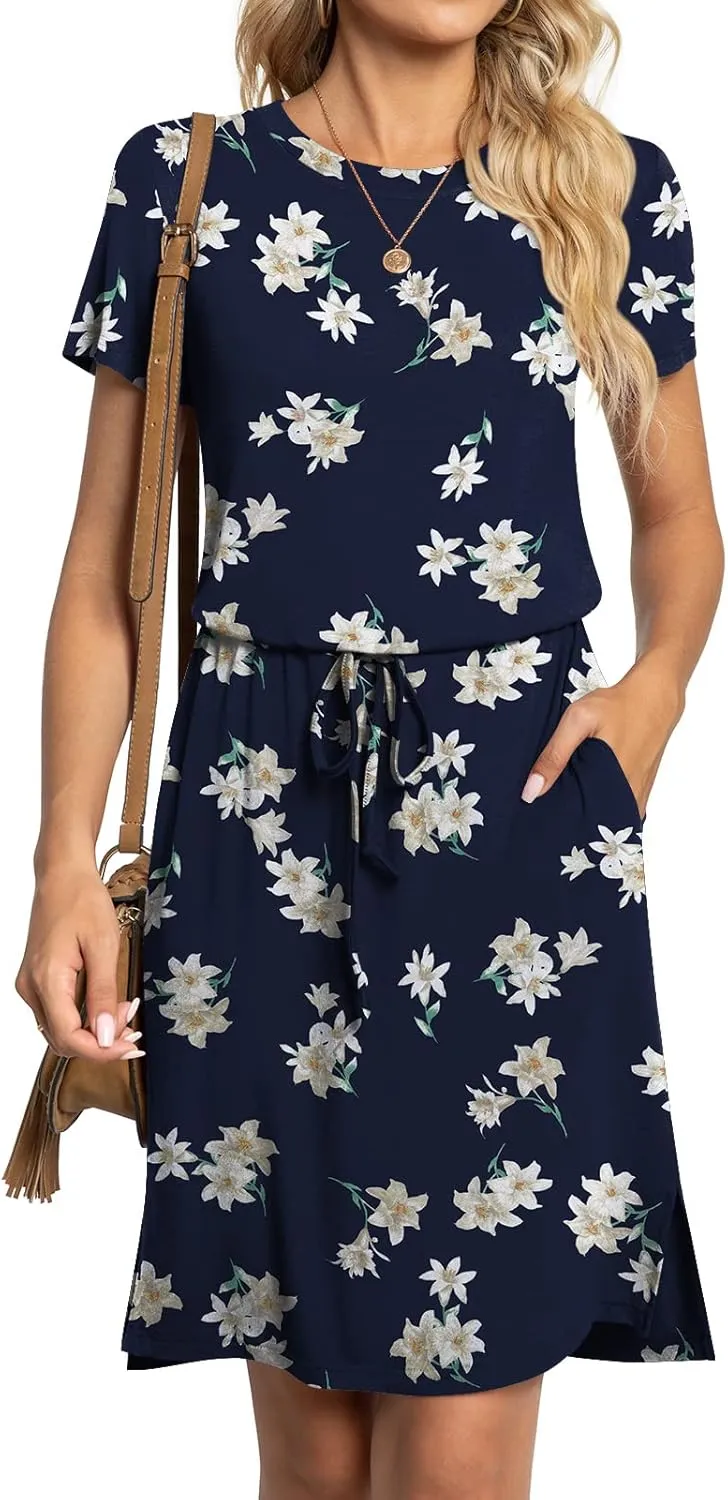 Anydoll Womens 2025 Casual Dresses Summer Short Sleeve Work T Shirt Dress with Pockets Hide Belly