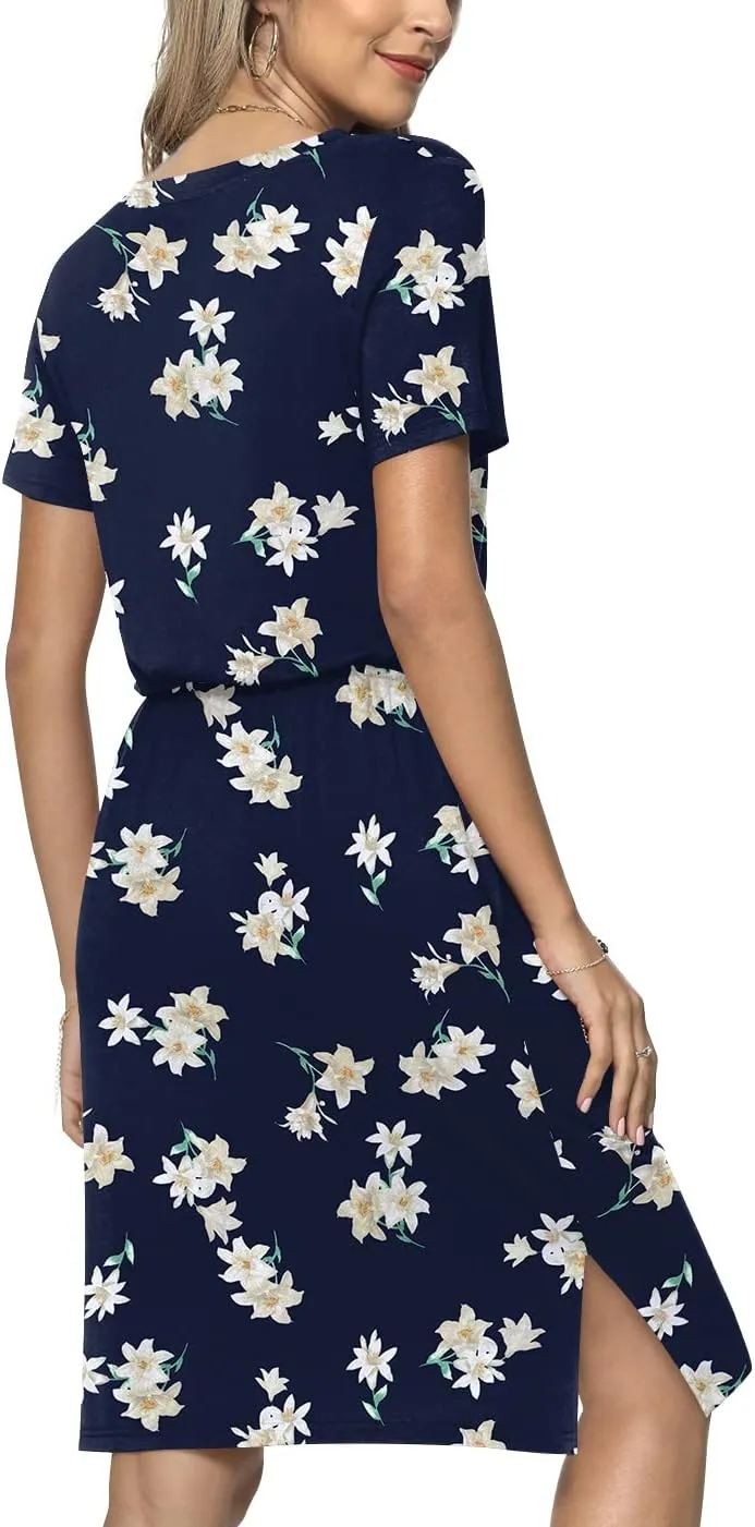 Anydoll Womens 2025 Casual Dresses Summer Short Sleeve Work T Shirt Dress with Pockets Hide Belly