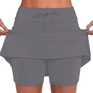 Athletic Skirts for Women Summer Loose Trendy Drawstring Solid Sports Tennis Skirts Built-in Shorts Plus Size, S-5XL