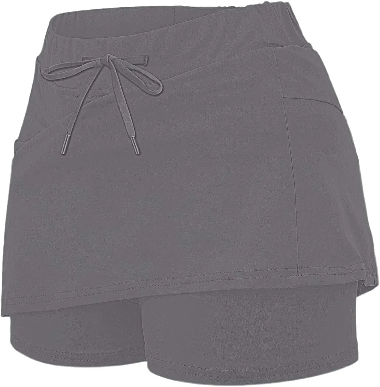 Athletic Skorts for Woman Elastic Hight Waist Drawstring Tennis Golf Skirt with Pockets Solid Color Yoga Shorts