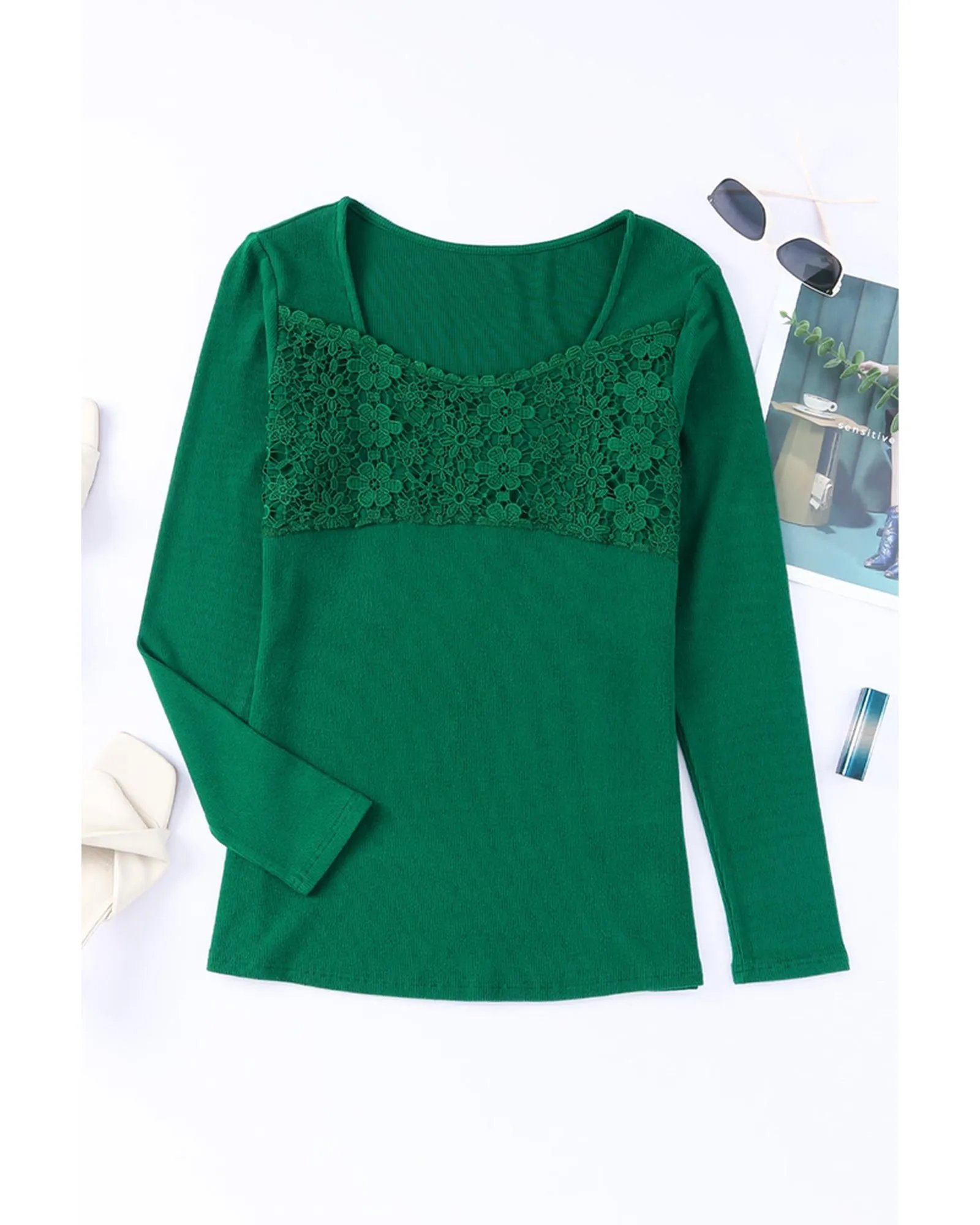 Azura Exchange Lace Crochet V Neck Top - S