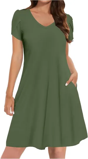 Beach Dresses for Women 2025 Vacation Short Sleeve Summer Floral Sundresses A-Line Swimsuit Coverup with Pockets
