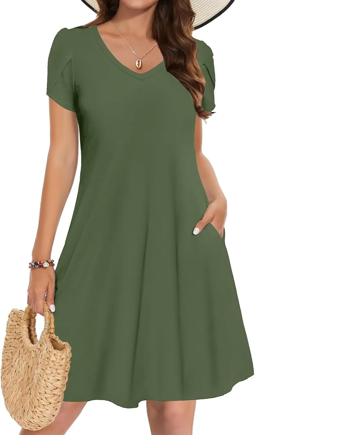 Beach Dresses for Women 2025 Vacation Short Sleeve Summer Floral Sundresses A-Line Swimsuit Coverup with Pockets