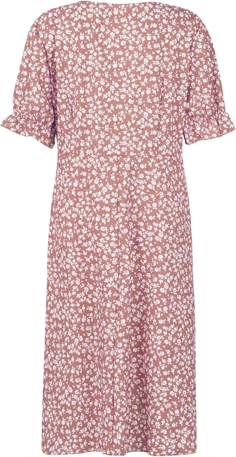 Beach Dresses for Women 2025 Vacation Spring Summer Boho Dress Short Sleeve V Neck Dresses Irregular Hem Midi Dress