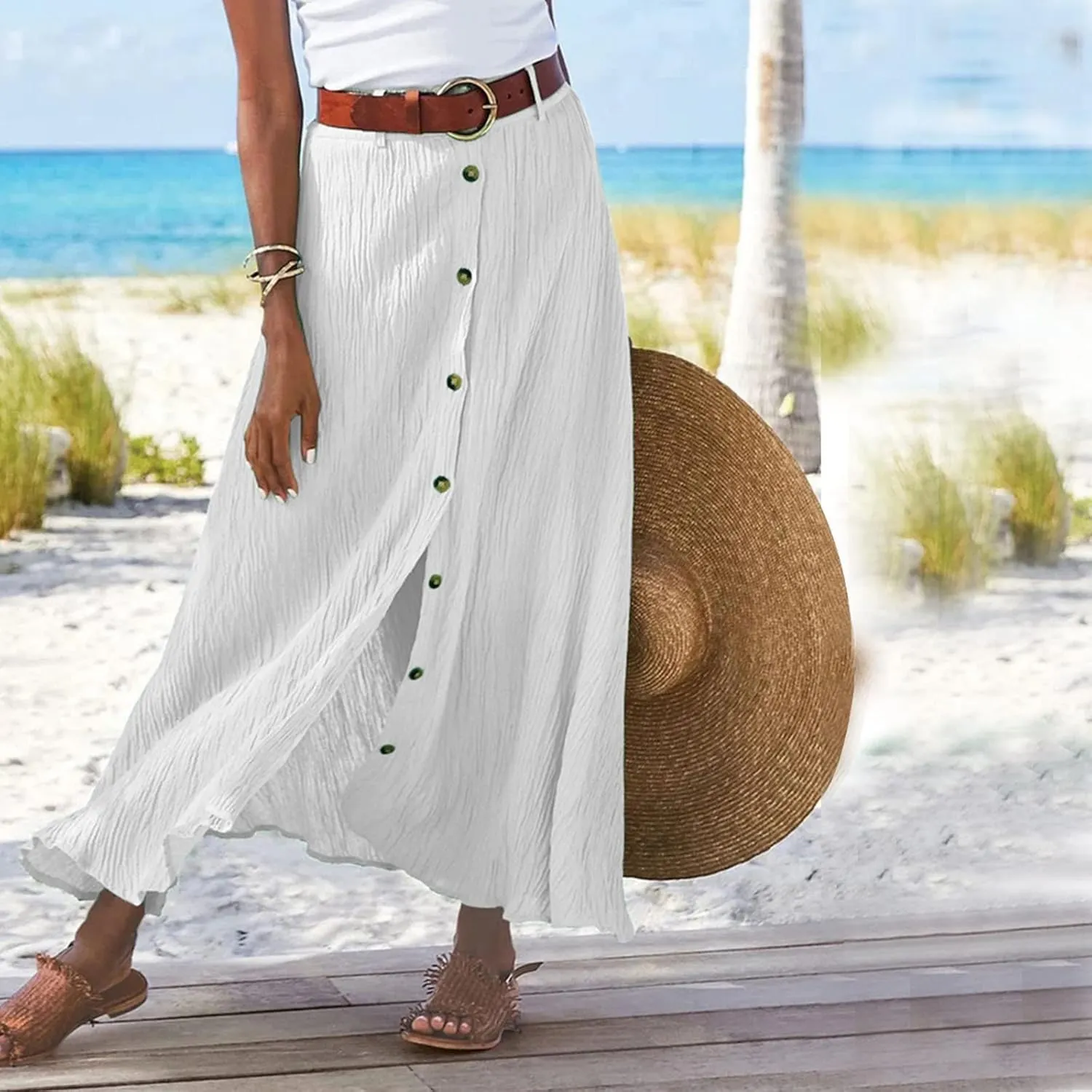 Beach Skirts for Women Lightweight Flowy Maxi Skirt Summer Casual Bohemian Holiday Skirts Trendy Resort Wear