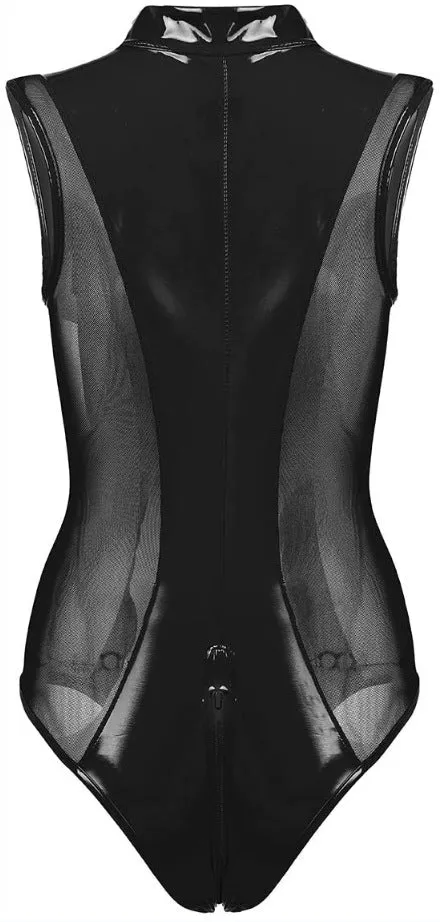 Black and Sheer Monokini One Piece Swimsuit Bodysuit