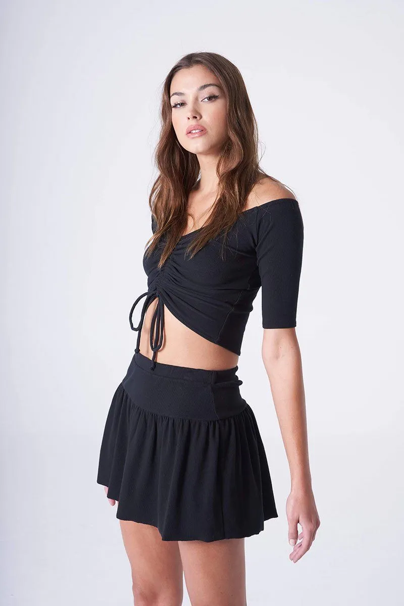 Black Off Shoulder Cinched Top