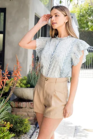 Blue/White Ruffle Sleeve Top