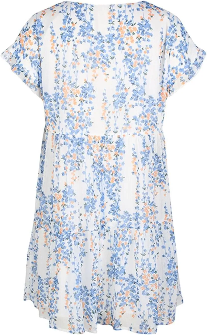 Boho Beach Dresses for Women Cute Floral V Neck Ruffle Sleeve Tiered Mini Dress Gift Boho Swimsuit Coverup for Women