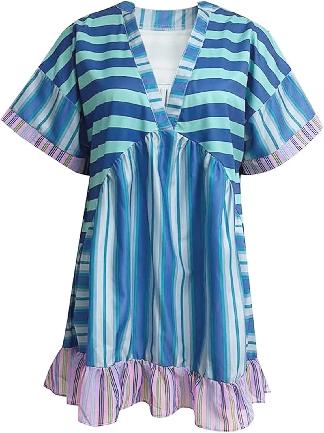 Boho Dresses for Women Summer Y2K Babydoll Flowy Dress Ruffle Mini Dress Deep V-Neck Casual Floral Sundress 2025