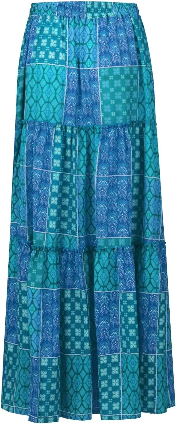 Boho Skirts for Women 2025 Summer Flowy High Waist A Line Pleated Maxi Skirts Elegant Floral Beach Outfits